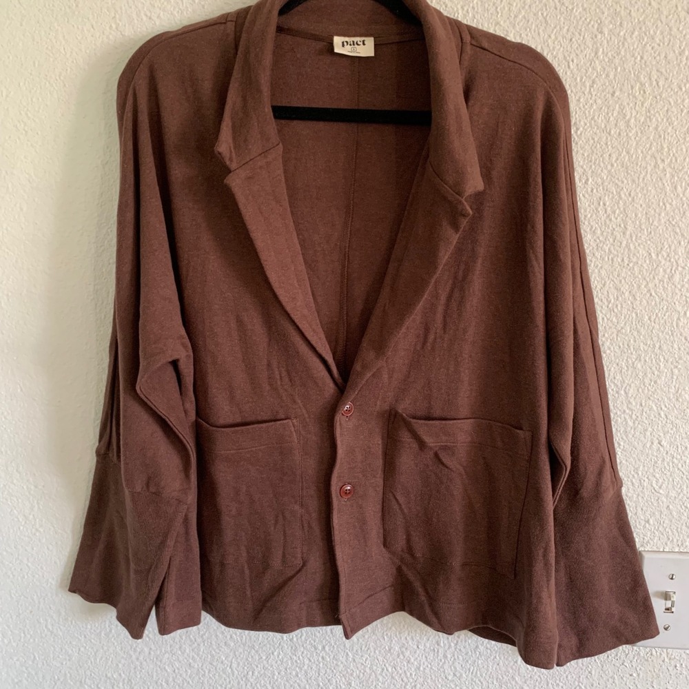 Pact Womens Brown‎ Organic Cotton Blazer Cardigan Sweater Size S Notched Lapel